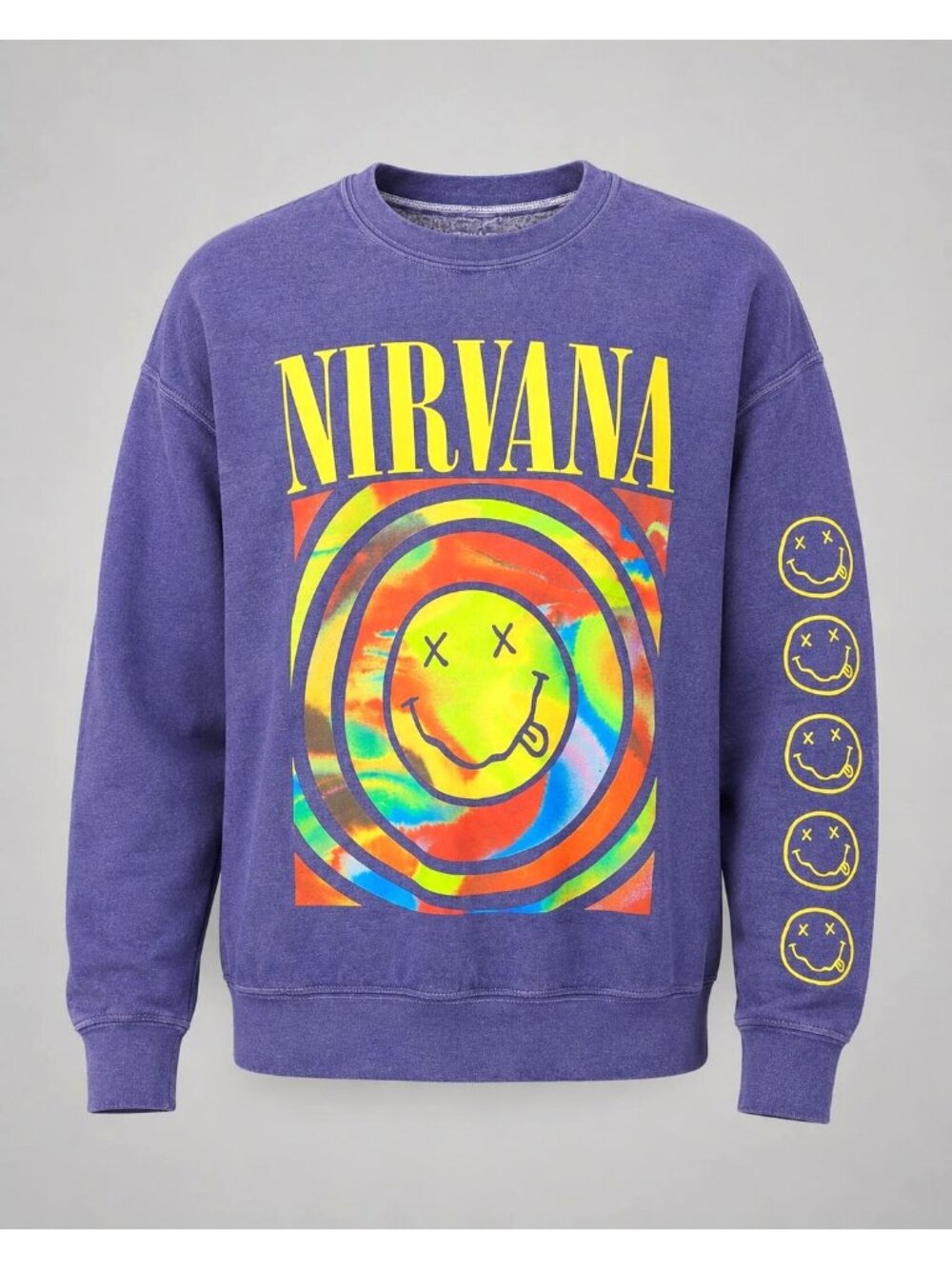 Nirvana Small Medium Sweatshirt Purple Tie-Dye Smiley Face Long Sleeve Graphic